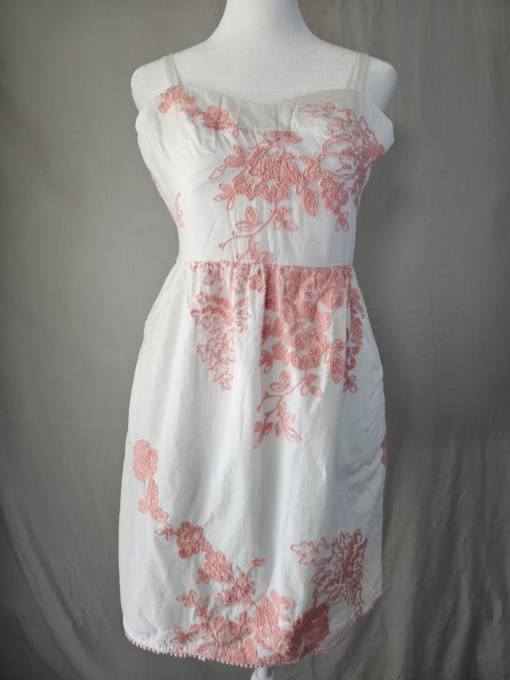 J Crew Embroidered Dress White/Pink‎ Sz 4